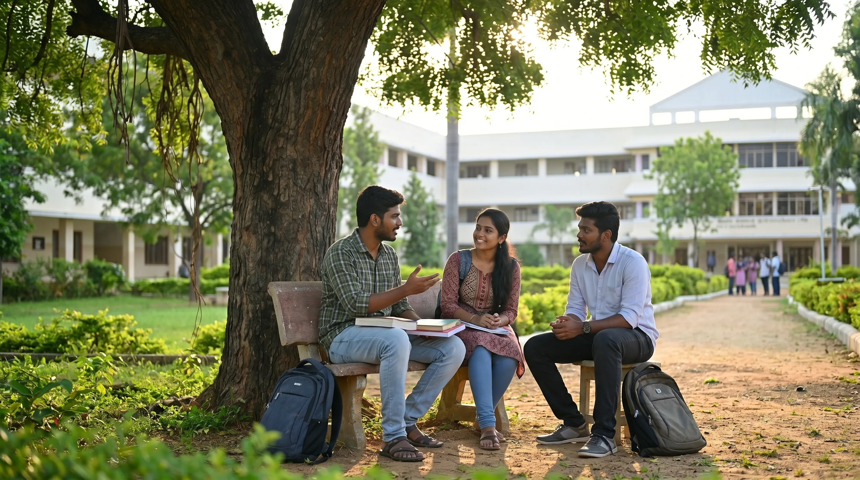 Students capturing campus memories on the college ground