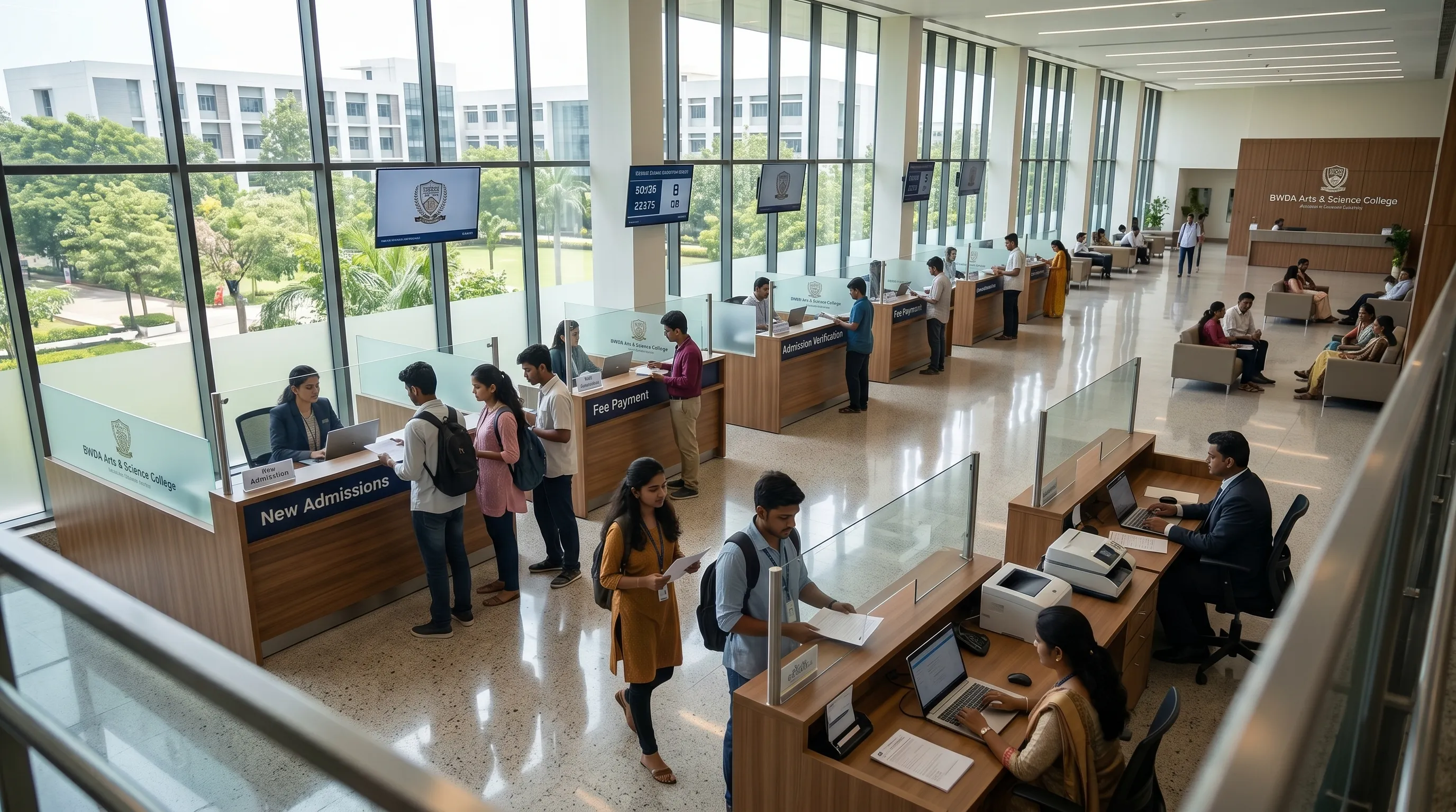 Students receiving fee guidance during admission