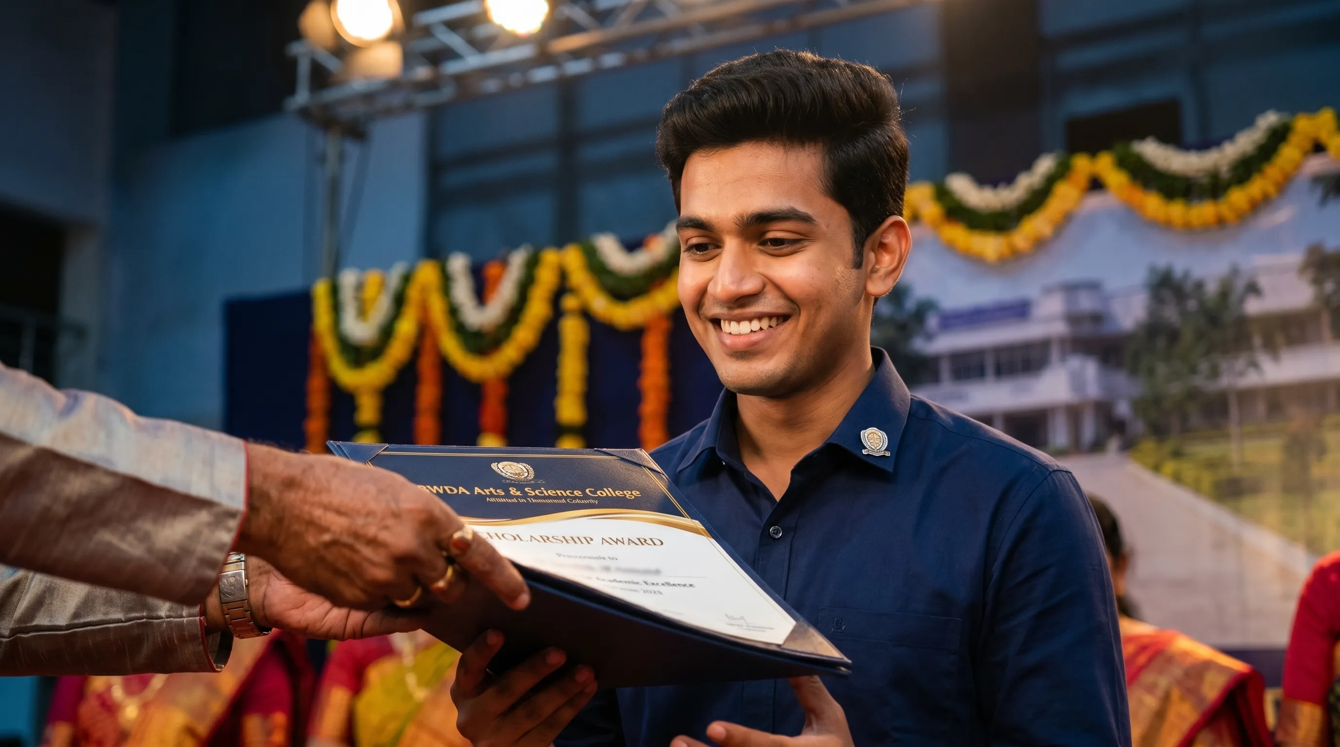 Student preparing documents for scholarship review