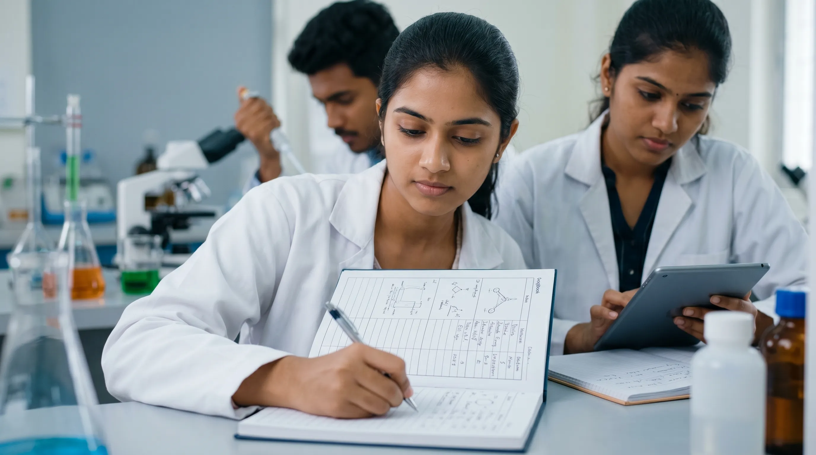 Chemistry laboratory with South Indian students