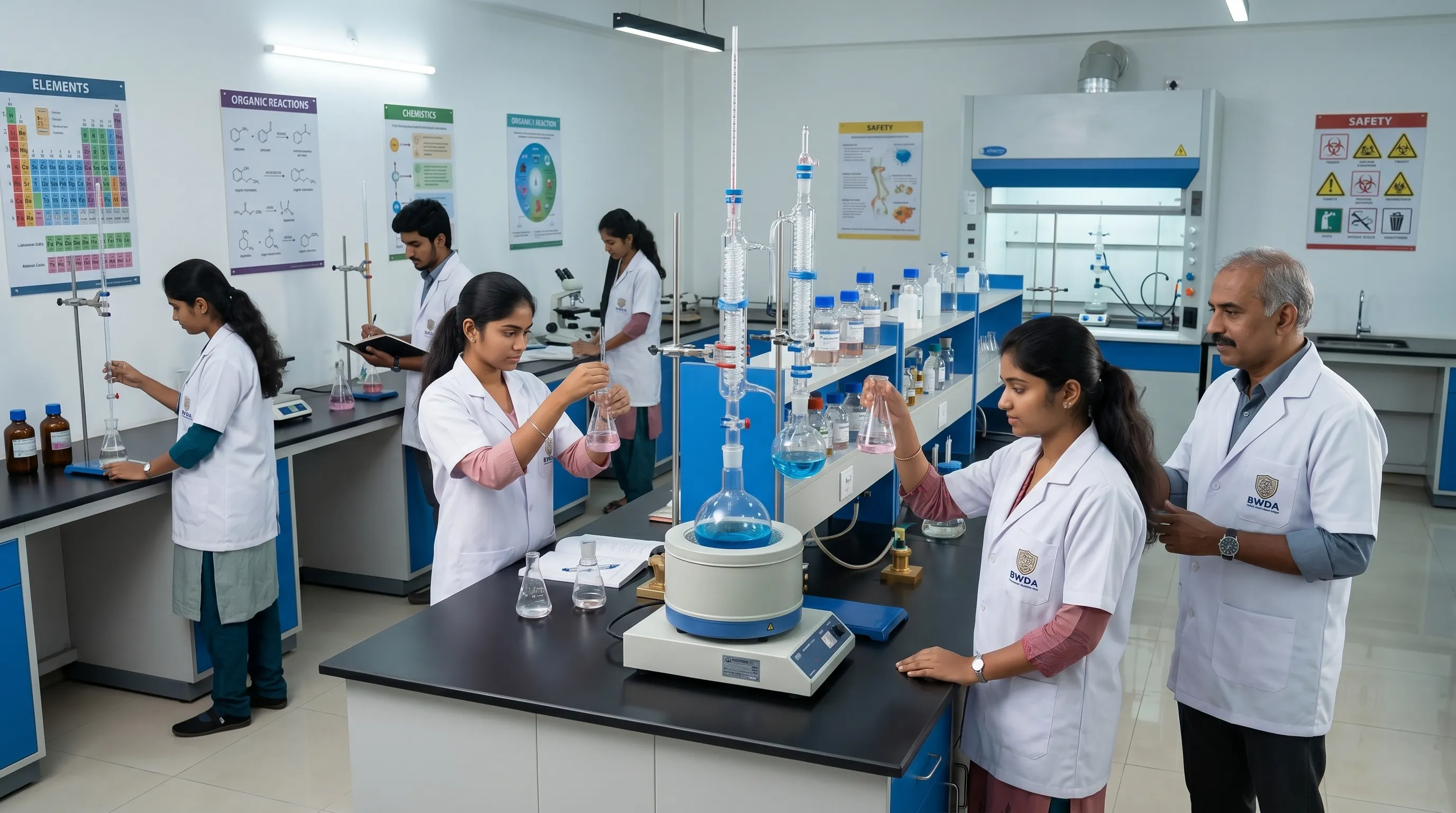 Students recording chemistry lab observations