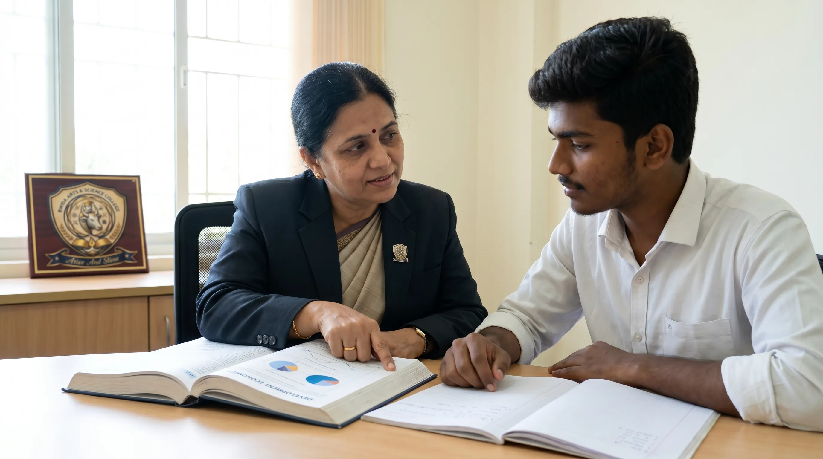 Students discussing economics topics together