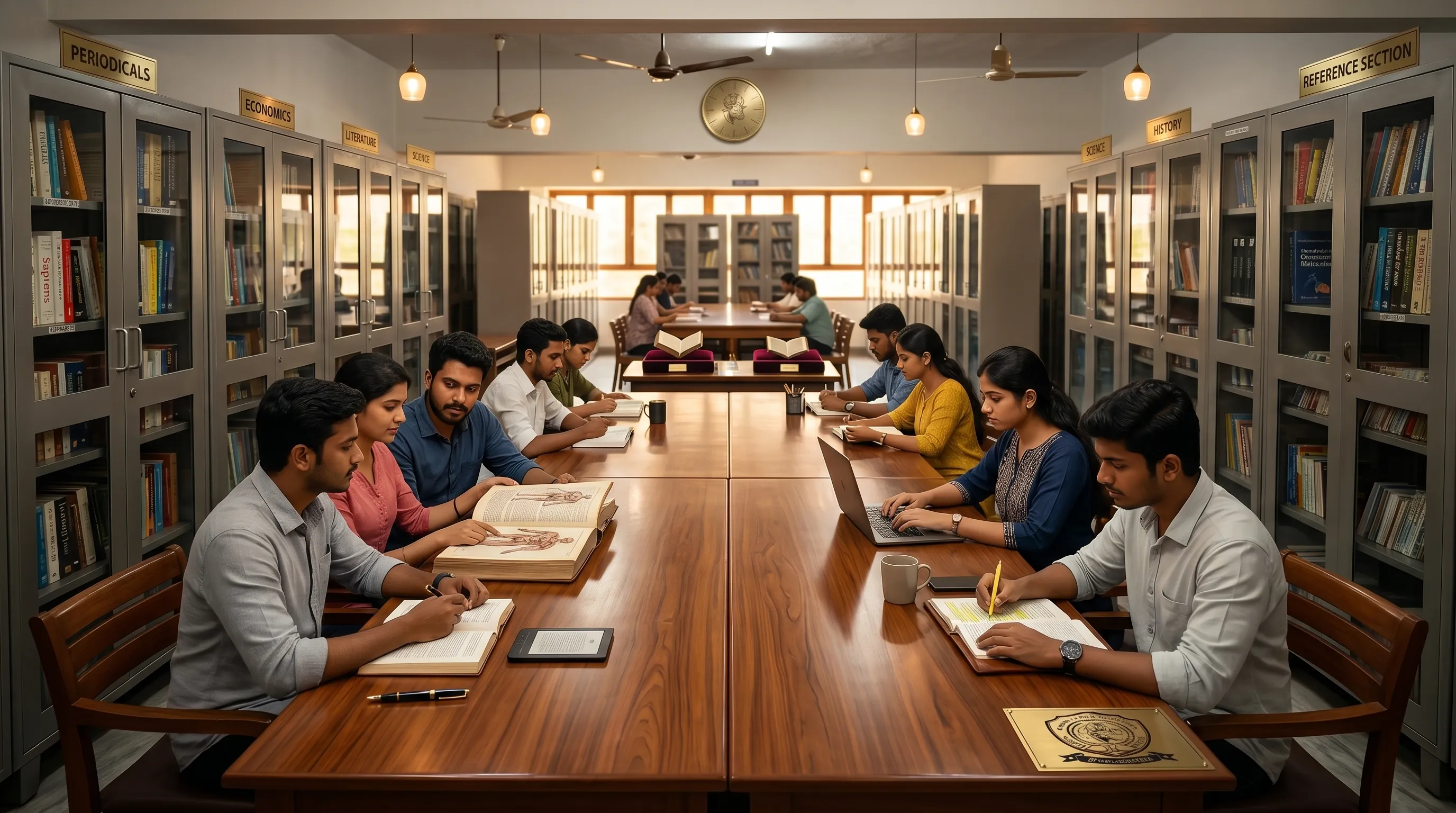 Literary club discussion in the library