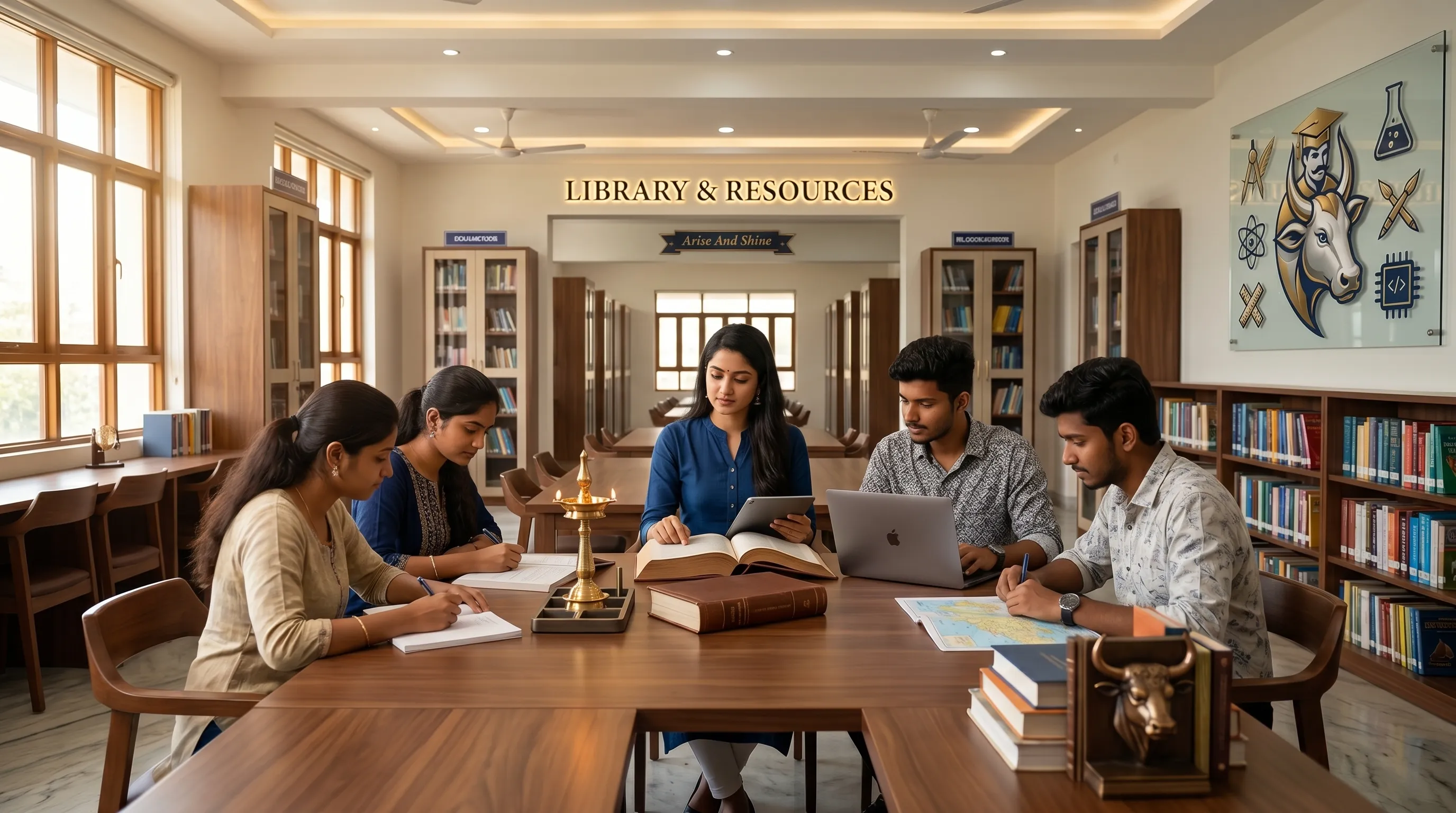 Student reading in library